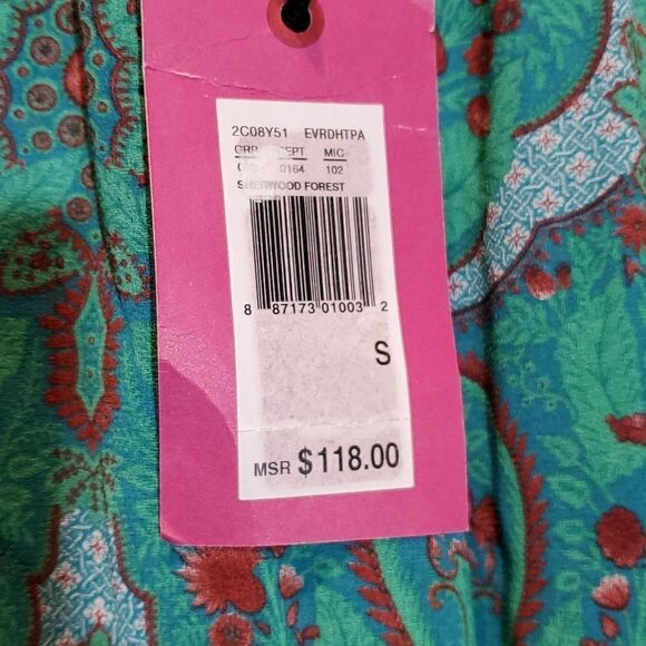 Chelsea & Violet Sherwood Forest Green Paisley Long Sleeve Dress Sz S New - Picture 8 of 13